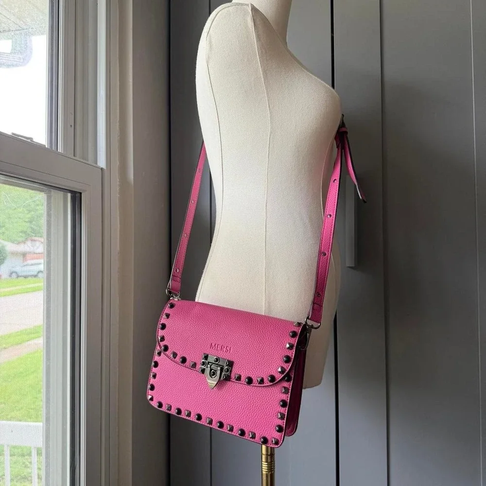 Mersi Pink Studded Crossbody Bag Y2K Punk Mini Purse